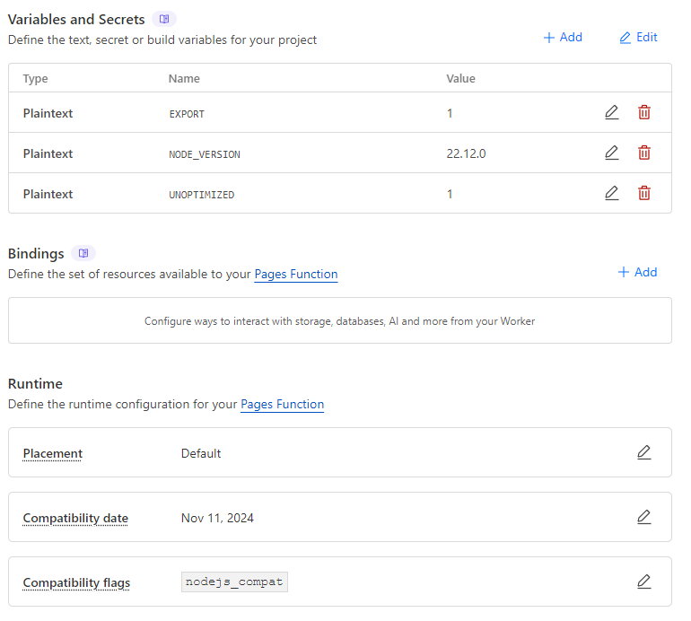 Cloudflare Pages Settings